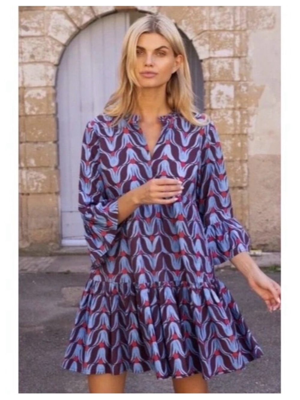 Oliphant Bell Sleeve Tiered Mini Dress